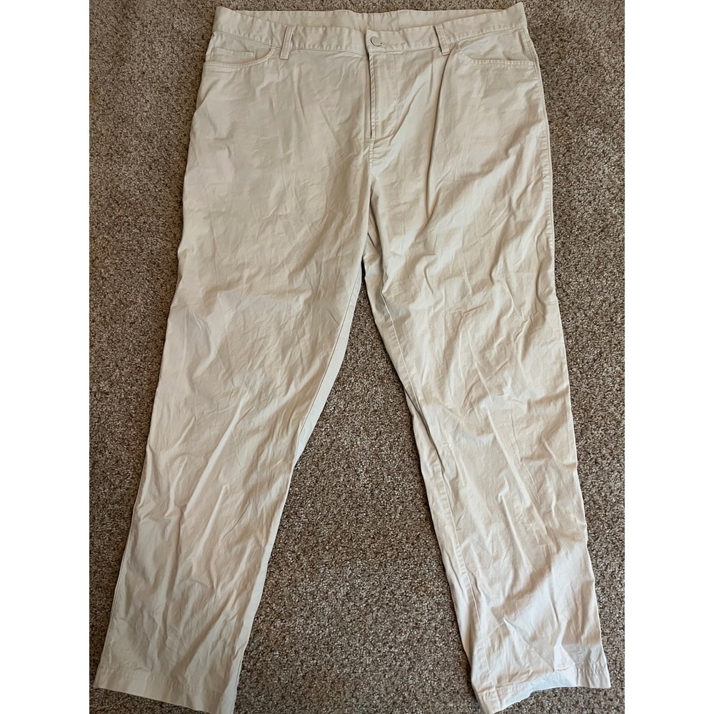 Adidas Men Pants 42x32 Beige Cotton Blend Stretch 5-Pocket Chino Trouser Lyocell